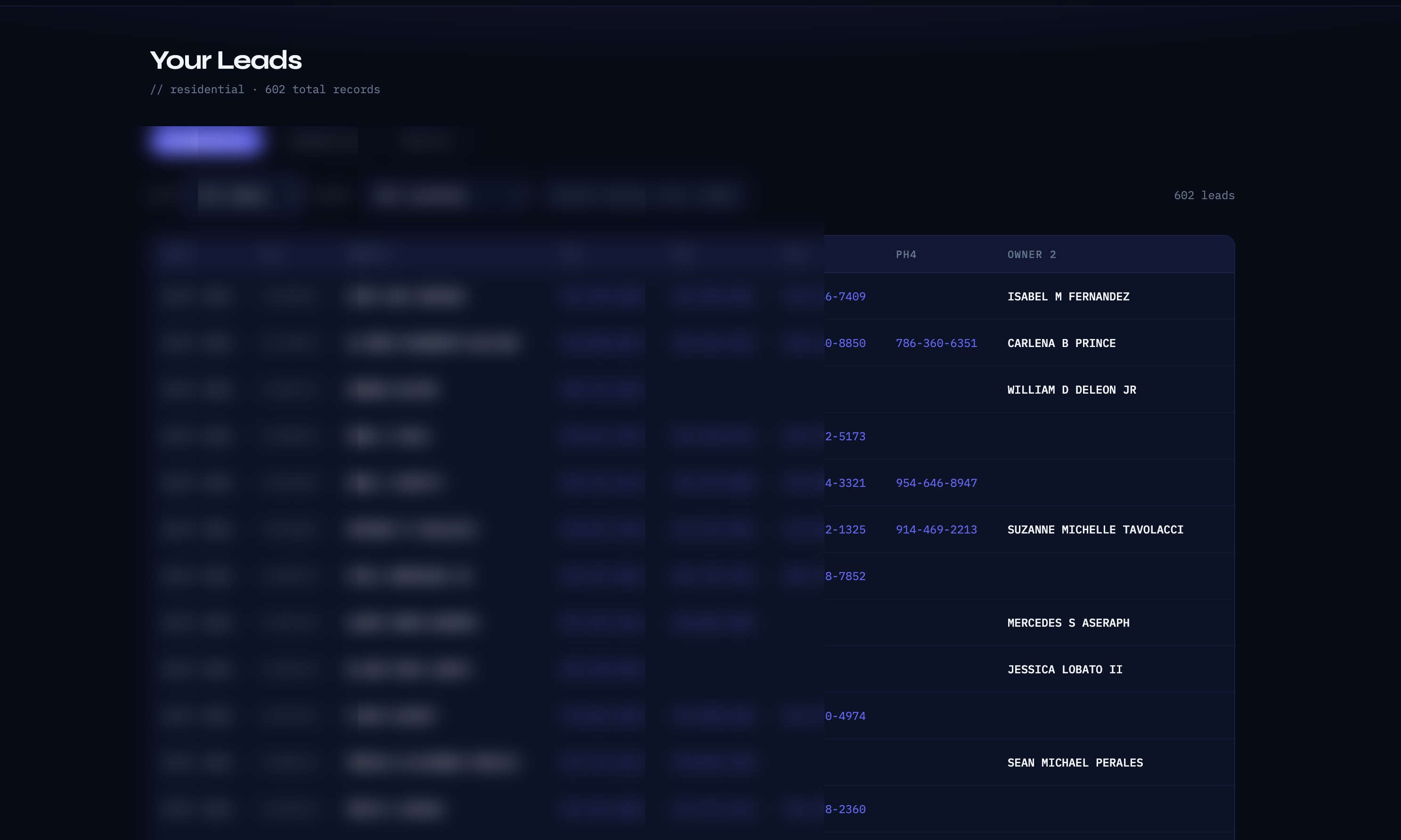 CosmicLeads dashboard — leads table